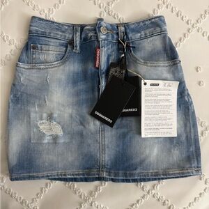 NWT DSQUARED2 Light Blue Distressed Denim Mini Skirt